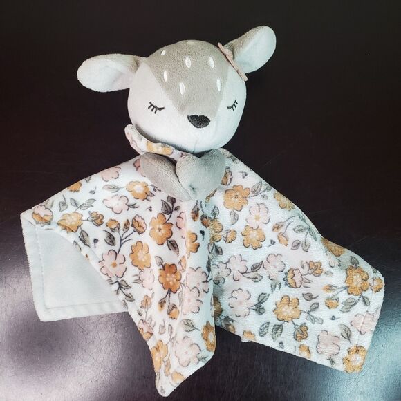 Modern Moments Gerber Grey Gray Deer Fawn Lovey Floral Security Blanket 11x11.5" - Picture 1 of 13